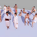 Group of People in Robes and Swimsuits Practicing Stretching Moves in Bright Studio Space 3d model