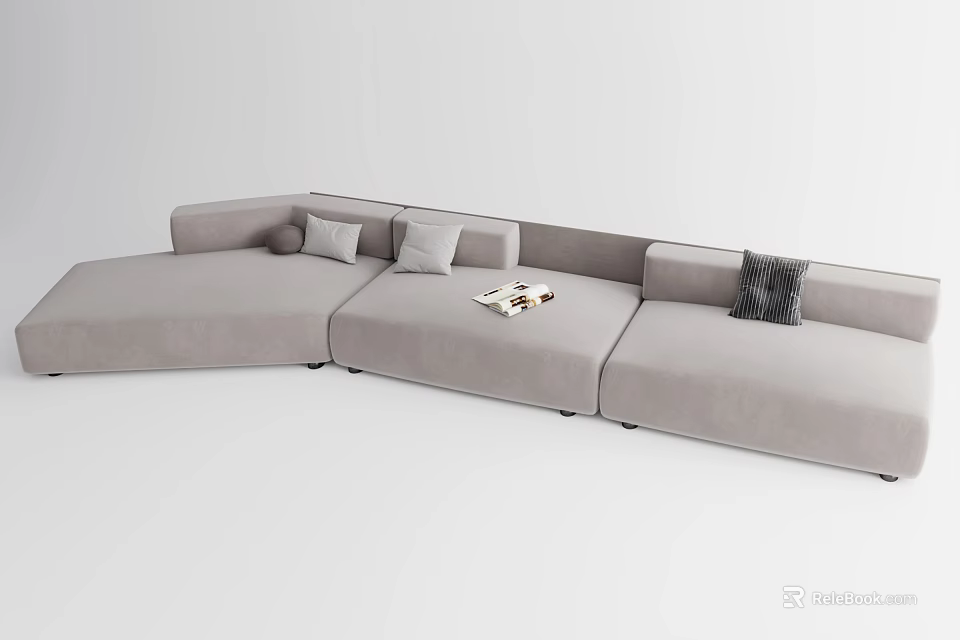 Light Gray L shaped Sectional Sofa With Decorative Pillows And Throw Blanket 3d model
