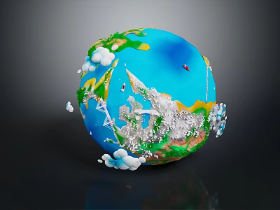 3D Globe Model With Blue Ocean Green Land White Clouds And Glaciers 3d model