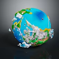 3D Globe Model With Blue Ocean Green Land White Clouds And Glaciers