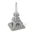 Kinderburg Themed Eiffel Tower Model With Small Figures On Tower Structure Standing On Blue Base