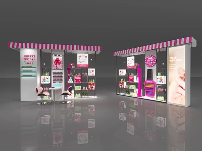 Pink And White Striped Awning Shopping Mall Retail Shop With Product Displays And Interior Seating 3d model