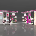 Pink And White Striped Awning Shopping Mall Retail Shop With Product Displays And Interior Seating