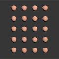 Multiple Pink Mannequin Head Models Arranged In Cluster On White Background