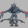 Fierce Mythical Creature With Gray Body Red Spines Wing Like Structures Sharp Claws Open Mouth