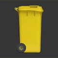 Yellow Trash Bin With Wheels And Green Recycle Logo On Lid