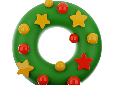 Christmas Decorative Ornament Set With Green Circular Design Yellow And Red Stars And Balls Decoration 3d model