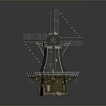 Green Windmill With Tall Blades Colorful Streamers Decorative Platform And Base
