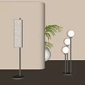 Modern Minimalist Floor Lamps with Cylindrical and Spherical Shades and Potted Plant