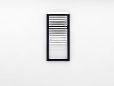 Partially Open White Blinds In Black Frame With Clear Glass On White Background 3d model
