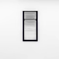 Partially Open White Blinds In Black Frame With Clear Glass On White Background
