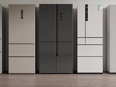 Modern Refrigerators and Freezers in Silver Dark Gray and White with Multiple Door Designs 3d model