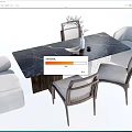 Black Marble Dining Table Set With Four Light Gray Chairs And Decorative Vase 3d model