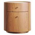 Modern Round Oak Nightstand With Drawer And Minimalist Design Features 3d model