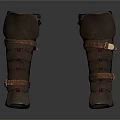 Medieval Weapon Leather And Metal Leg Armor With Straps And Decorative Details