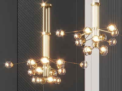 Modern Gold Metal Chandelier With Glass Globe Lights And Illuminated Sphere Design 3d model