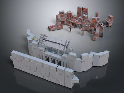 Modular Industrial Equipment Components With Gray And Red Structural Parts 3d model
