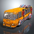 Futuristic Yellow Bus With Mechanical Roof Equipment Red Accents And Metallic Parts