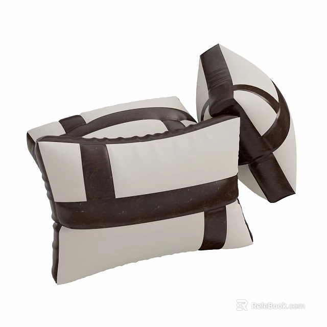 Ivory And Brown Decorative Throw Pillows With Cross Strap Design For Living Room Decor 3d model 
