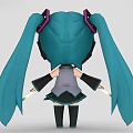Anime Style Game and Movie Character With Blue Long Ponytail Headphones and Glowing Items