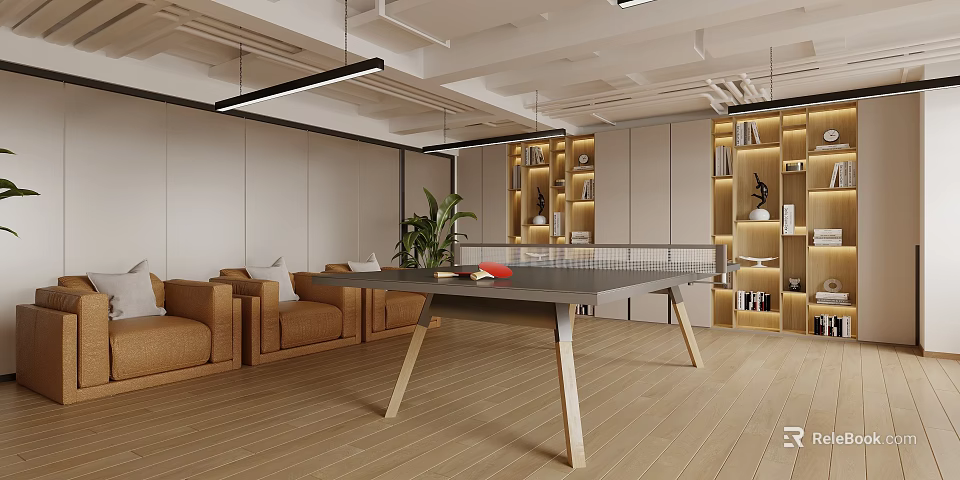 Indoor Fitness Space Equipped With Ping Pong Table And Sofas 3d model 