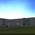 Modern Industrial Factory Building Exterior With Glass Curtain Walls Greenery And Blue Sky