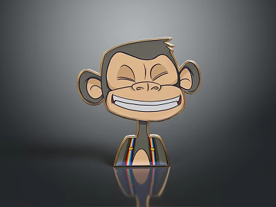 Cute Cartoon Monkey Character With Closed Eyes And Colorful Striped Overalls 3d model