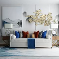 New Chinese-style Double Sofa Coffee Table Combination 3d model