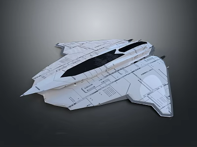 Futuristic White Spacecraft Model With Blueprint Lines And Surface Details For Space Exploration 3d model