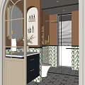 Modern Bathroom Interior With Black Vanity Marble Countertop Round Mirror And Mosaic Tile Wall