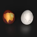 Brown And White Eggs With Cracked Shells Showing Orange Yolk Inside 3d model