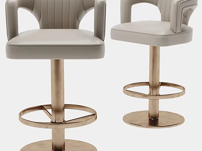 Modern Gray Leather Bar Stools With Armrests And Metal Base Design 3d model