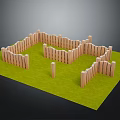 Wooden Garden Fence on Green Grass Lawn with Segmented Design and Decorative Posts
