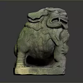 Traditional Stone Lion Sculpture With Intricate Carved Details And Square Base