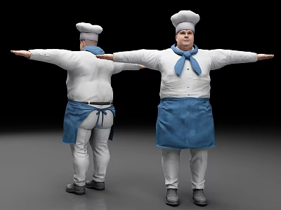 Man Chef In White Chef Hat White Shirt Blue Neckerchief Blue Apron With Arms Outstretched 3d model