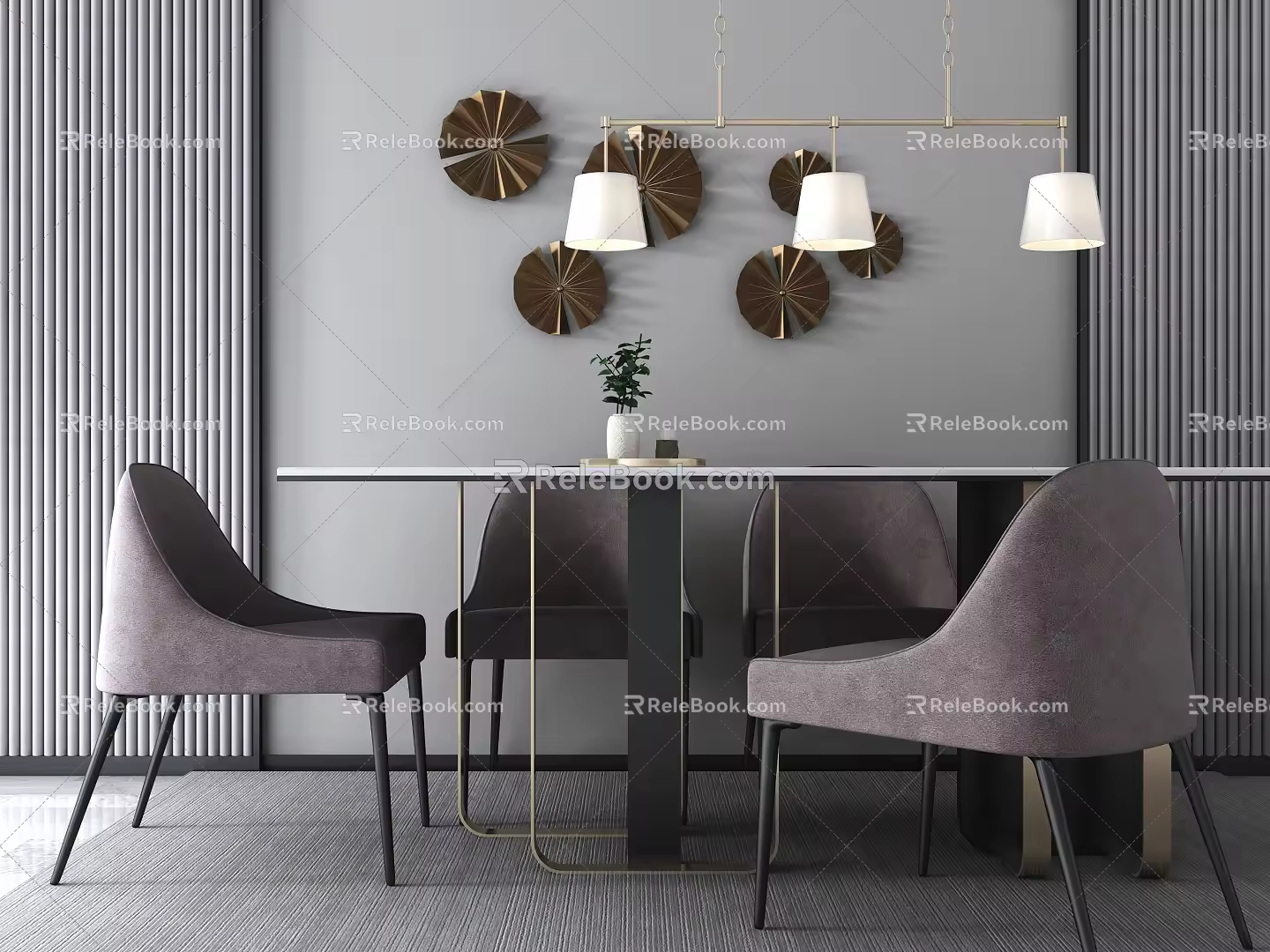 Modern Dining Table and Chair Combination Dining Table and Chair Chandelier Combination 3d model