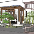 Rooftop Garden Design Featuring Glass Roof Wooden Pavilion Green Plants and Stone Path