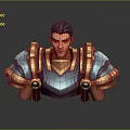 Man In Blue And Gold Armored Bust With Shoulder Decorations And Green Gemstones
