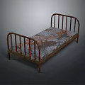 Rusty Metal Frame Single Bed With Gray Blue Mattress And Vintage Design