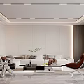 Modern Living Dining Room Interior Design With Sofa Coffee Table Lighting And Plants 3d model
