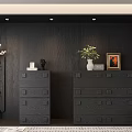 Modern Black Wooden Entryway And Side Cabinet Design With Drawers Framed Art And Potted Plant