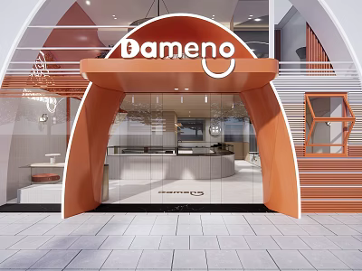 Dameno Storefront With Orange Arch Glass Door Modern Design And Interior Counter Elements 3d model