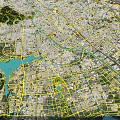 Aerial Urban Planning View With City Layout Road Network Water Bodies And Green Spaces