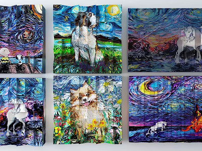Colorful Animal Paintings With Starry Night Backgrounds And Van Gogh Style 3d model