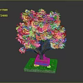 Ornamental Pink Tree with Lush Pink Leaves Brown Trunk on Square Decorative Base