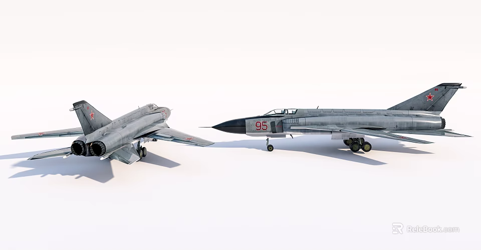 Two Gray Fighter Jets Parked With Number 95 On Fuselage White Background 3d model 