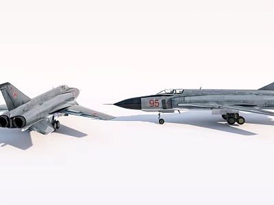 Two Gray Fighter Jets Parked With Number 95 On Fuselage White Background 3d model
