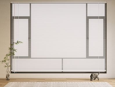 Venetian blinds Curtain Shangri-La Curtain Cloth Curtain Honeycomb Curtain Green Plant Glass Vase casement window 3d model