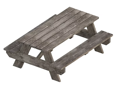 Wooden Picnic Dining Set With Integrated Table Bench Gray Wood Finish For Outdoor Use 3d model