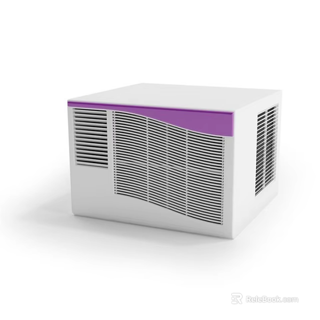 White And Purple Cubic Air Cooler Fan With Grilles And Top Decorative Strip 3d model 